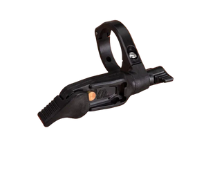 Black bicycle shift lever on an orange background